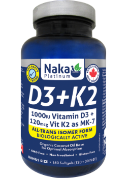 D3 + K2 (Mk-7 Form) 1,000iu + 120mcg - 150 Softgels + BONUS