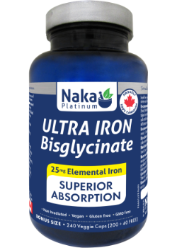 Ultra Iron Bisglycinate 25mg Elemental Iron - 240 + 120 V-Caps FREE