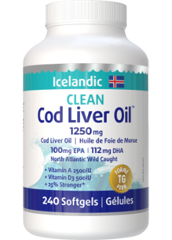 Clean Icelandic Cod Liver Oil 1250mg - 240 + 60 Softgels FREE