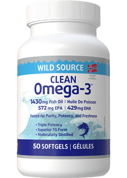 Clean Omega-3 (Wild Source) 572mg EPA / 429mg DHA - 50 Softgels