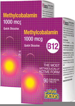 B-12 Methylcobalamin Sublingual 1,000mcg - 90 + 90 Tabs (2 For Deal) + BONUS