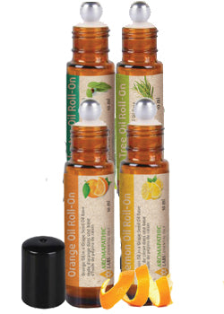 Essential Oil Roll-On 4 Packet (Eucalyptus, Lemon, Orange, Tea Tree) - 4 x 10ml + BONUS
