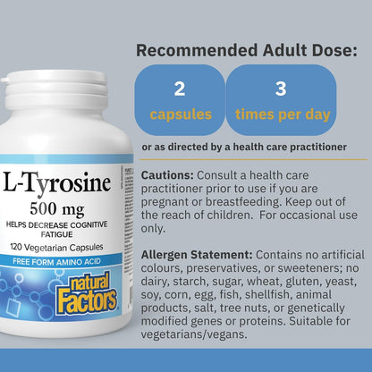 L-Tyrosine 500mg - 120 V-Caps [amazon_upc] asin:B0DTZ7TNLG