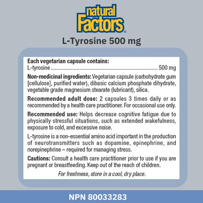 L-Tyrosine 500mg - 120 V-Caps [amazon_upc] asin:B0DTZ7TNLG