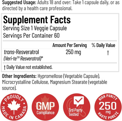 Trans-Resveratrol 250mg - 60 V-Caps [amazon_upc] asin:B09WZC4R4L