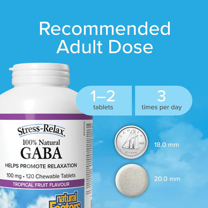 Stress-Relax 100% Natural Gaba 100mg (Tropical Fruit) - 120 Chew Tabs [amazon_upc] asin:B0DMBYBXDJ