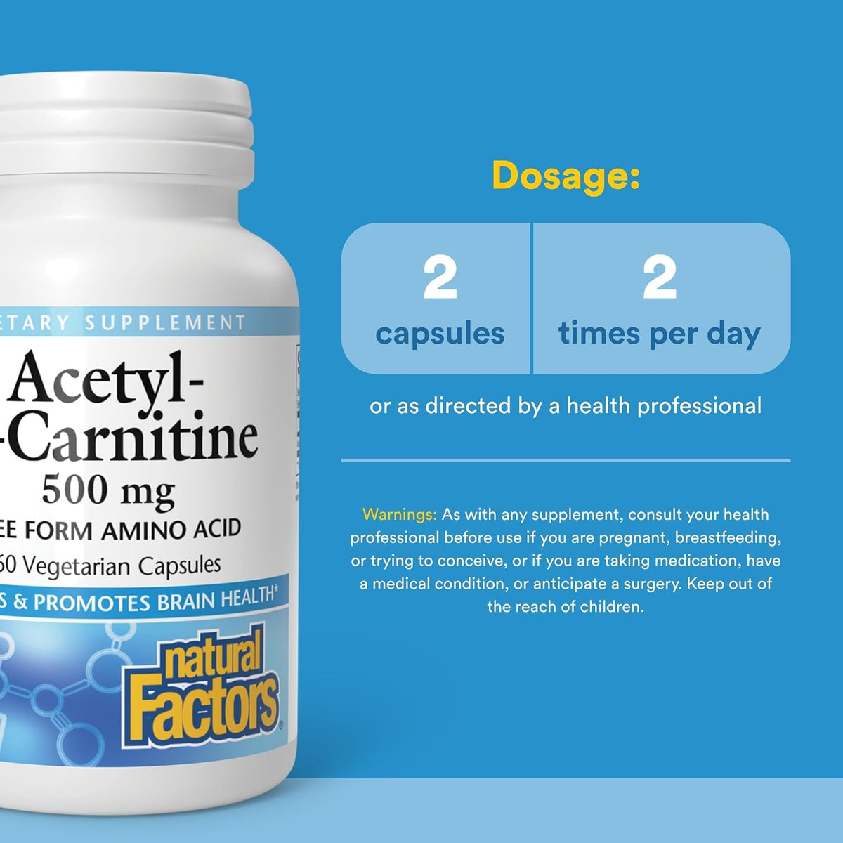 Acetyl-L-Carnitine (Free Form) 500mg - 60 V-Caps + BONUS