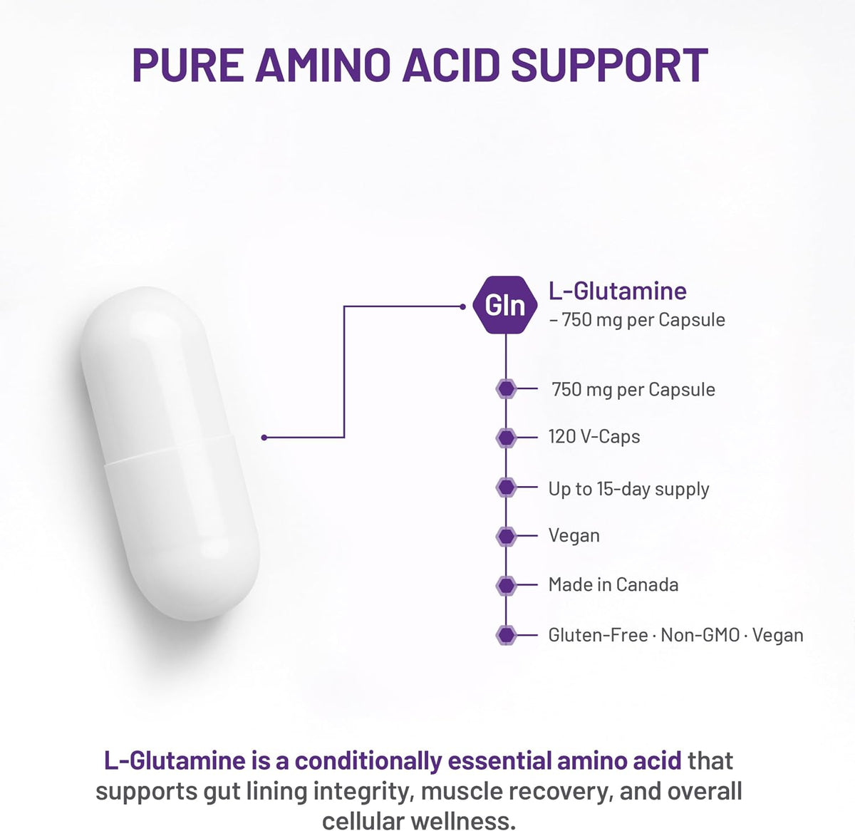 L-Glutamine 750mg - 120 V-Caps [amazon_upc] asin:B00CORMMRG