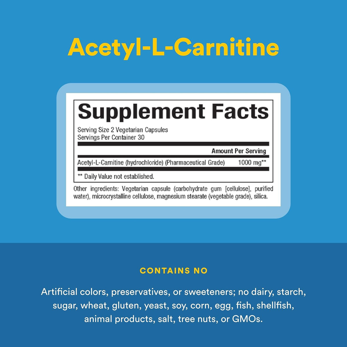 Acetyl-L-Carnitine (Free Form) 500mg - 60 V-Caps + BONUS