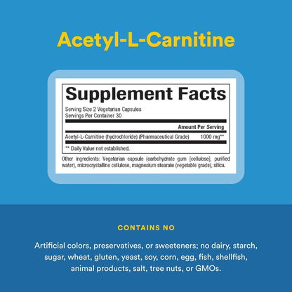 Acetyl-L-Carnitine (Free Form) 500mg - 60 V-Caps + BONUS