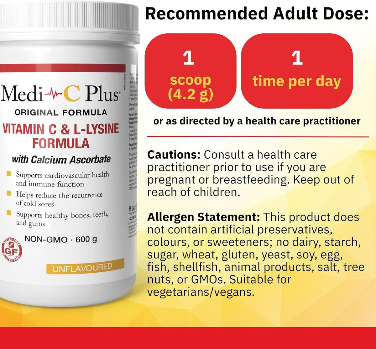 Medi-C Plus With Calcium Ascorbate (Unflavoured) - 600g + BONUS [amazon_upc] asin:B09VCL9S32