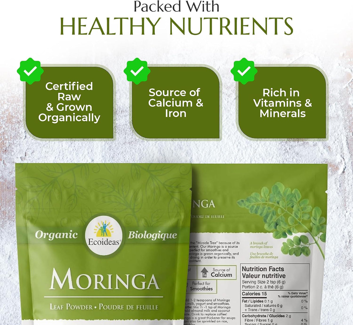 Organic Moringa Leaf Powder - 227g + BONUS [amazon_upc] asin:B01MRV791Q