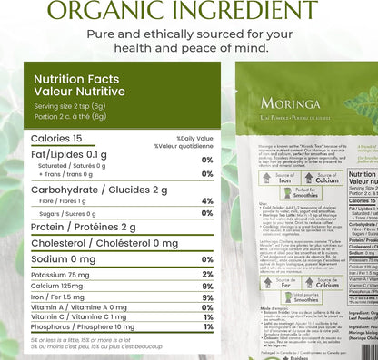 Organic Moringa Leaf Powder - 227g + BONUS [amazon_upc] asin:B01MRV791Q