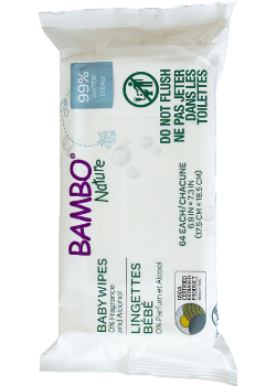 Water Based Biodegradable Wet Wipes - 64 Wipes - Bambo Nature