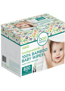 Baby Boo Bamboo Biodegradable 100% Bamboo Baby Wipes - 80 Wipes x 10 Packets (800 Wipes)