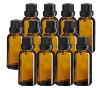 DIY Empty Dropper Bottles With Safety Lids (Amber Glass) - 12 x 30ml