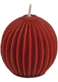 Pure Beeswax Candle Ornamental Fluted Sphere (Burgundy) - 3 x 2 3/4 Inches