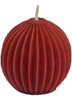 Pure Beeswax Candle Ornamental Fluted Sphere (Burgundy) - 3 x 2 3/4 Inches