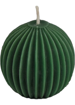 Pure Beeswax Candle Ornamental Fluted Sphere (Forest Green) - 3 x 2 3/4 Inches