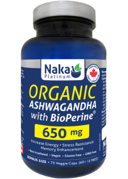 Organic Ashwagandha With BioPerine 650mg - 75 V-Caps