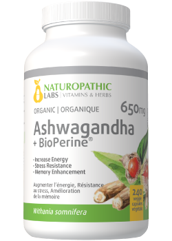 Ashwagandha 650mg (Organic) + Bioperine - 240 V-Caps + BONUS