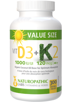 Vitamin D3 1,000iu + K2 120mcg - 300 Softgels + BONUS