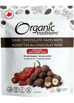 Dark Chocolate Hazelnuts Covered With Chili (Organic) - 227g