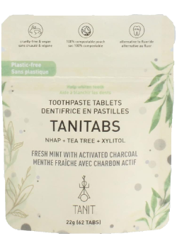 Tanitabs Toothpaste Tablets (Fresh Mint With Charcoal, Pouch) - 62 Tabs