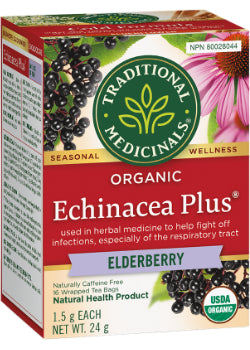 Organic Echinacea Plus With Elderberry Tea - 16 Tea Bags + BONUS